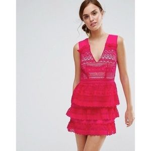 ASOS Little White Lies Rory‎ Tiered Dress in Pink Size Large